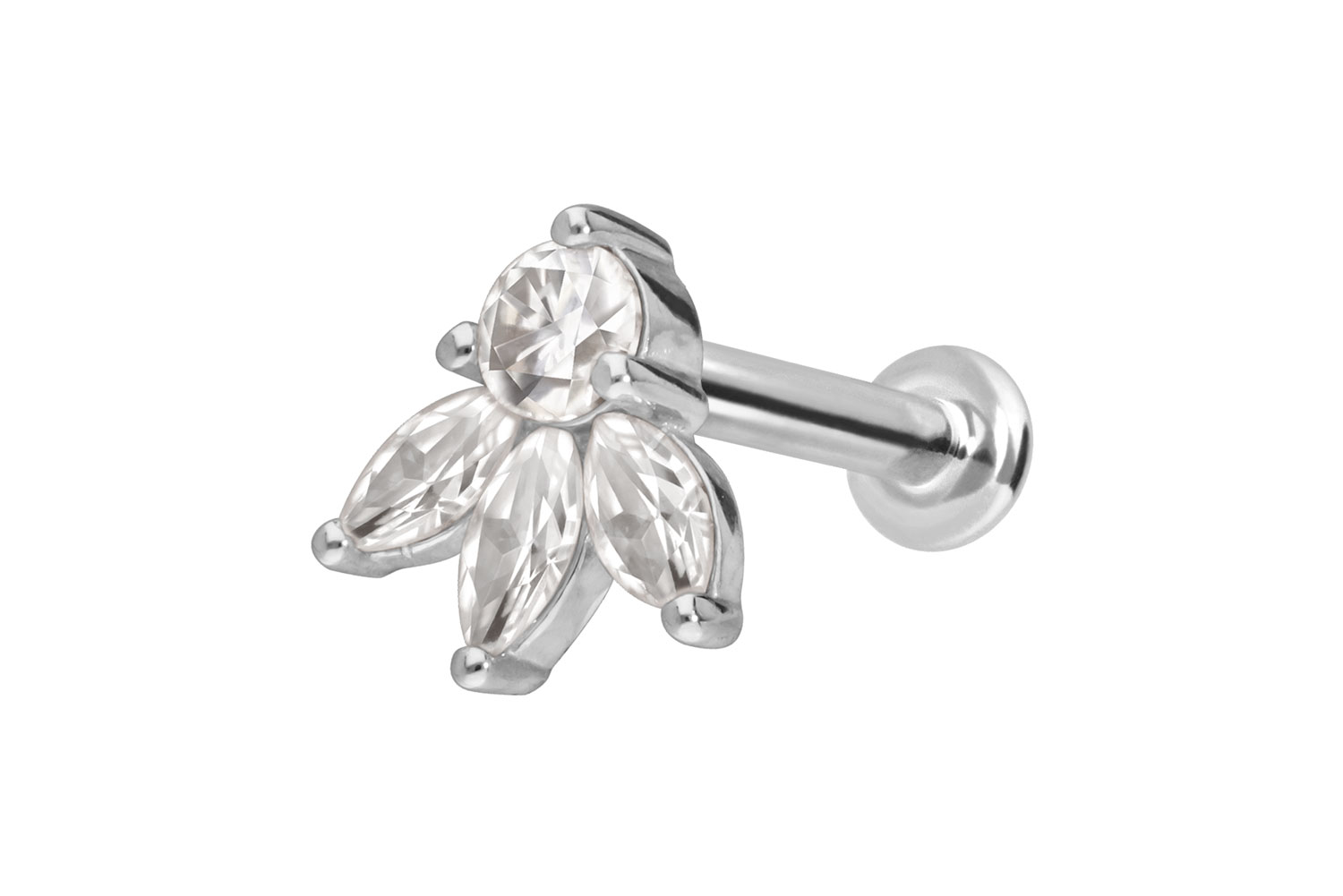 14 Karat Gold Labret Piercing mit Innengewinde MOISSANIT-LOTUSBLÜTE